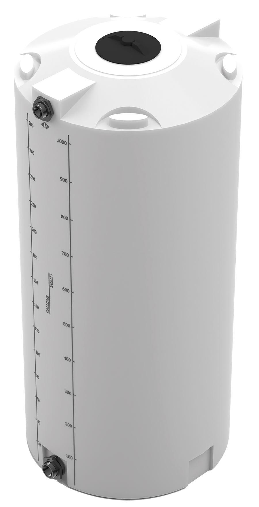 300 GAL PROCHEM® POTABLE WATER TANK W/BULKHEAD FITTINGS - LPE 1.0 FDA - NATURAL  - DIA 35" x HGT 78" - LID 8" - BH FITTING T 1.5” / B 2” 