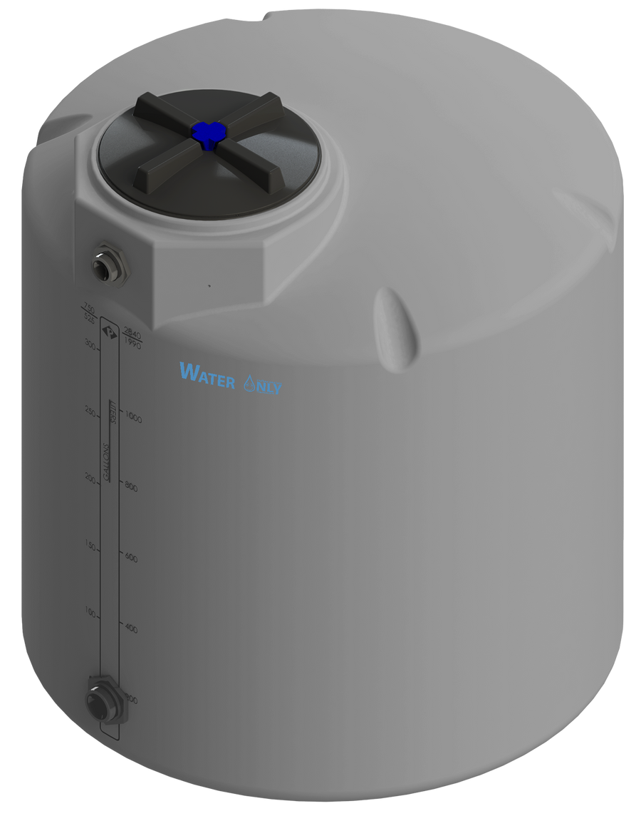 300 Gal ProChem® Potable Water Tank w/Bulkhead Fittings - Twist Lid 16" - LPE 1.0 - Dk Gray 