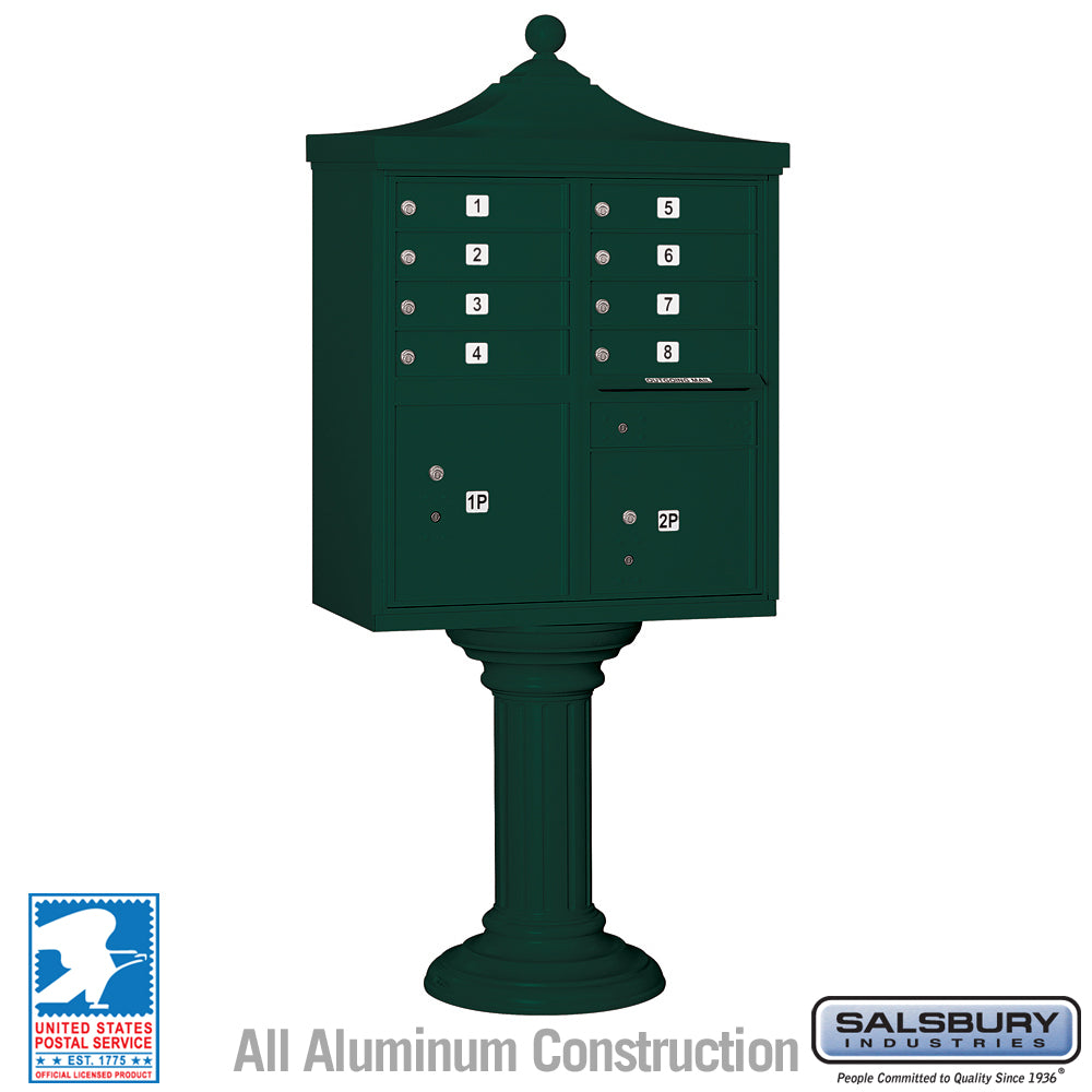 Regency Decorative Cluster Box Unit with 8 Doors and 2 Parcel Lockers in Green with USPS Access – Type I