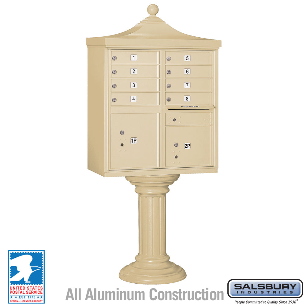 Regency Decorative Cluster Box Unit with 8 Doors and 2 Parcel Lockers in Sandstone with USPS Access – Type I 