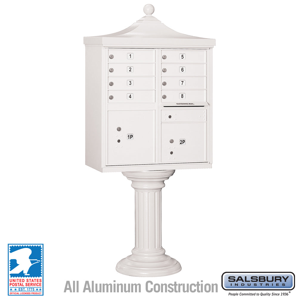 Regency Decorative Cluster Box Unit with 8 Doors and 2 Parcel Lockers in White with USPS Access – Type I