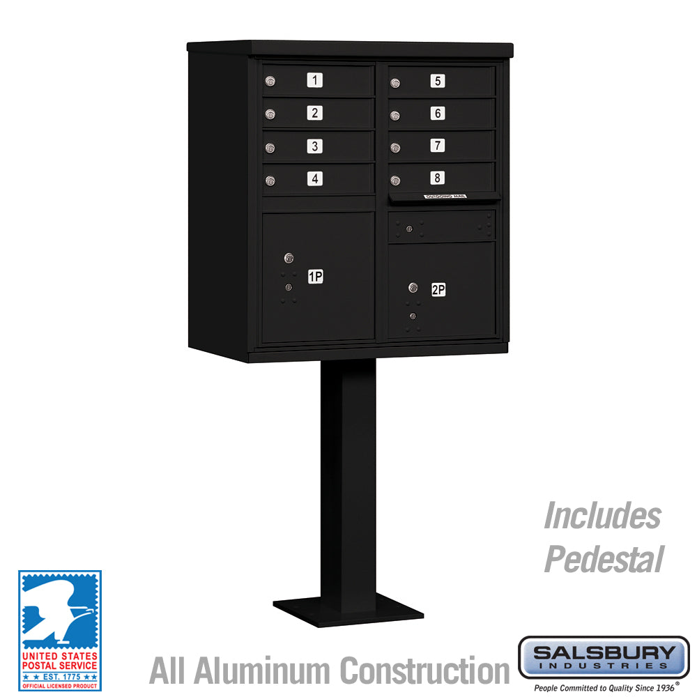 Cluster Box Unit with 8 Doors and 2 Parcel Lockers in Black with USPS Access – Type I