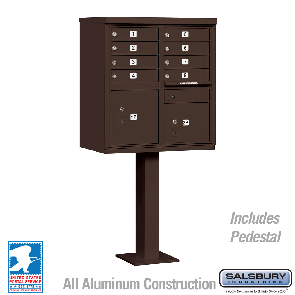 Cluster Box Unit with 8 Doors and 2 Parcel Lockers in Bronze with USPS Access – Type I 