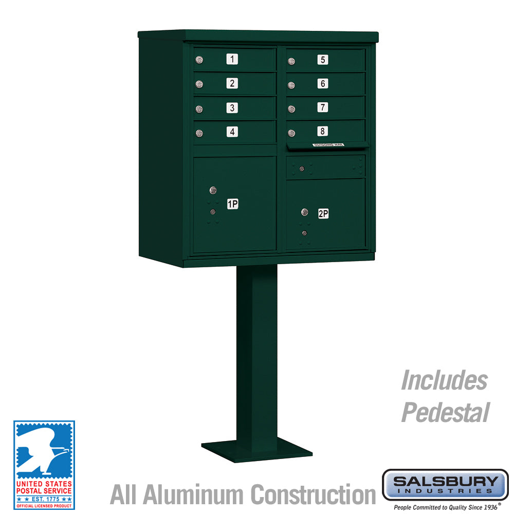 Cluster Box Unit with 8 Doors and 2 Parcel Lockers in Green with USPS Access – Type I 