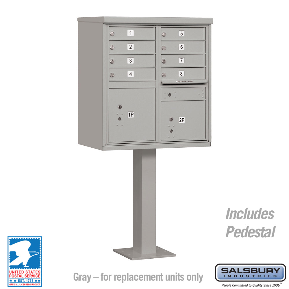 Cluster Box Unit with 8 Doors and 2 Parcel Lockers in Gray with USPS Access – Type I 