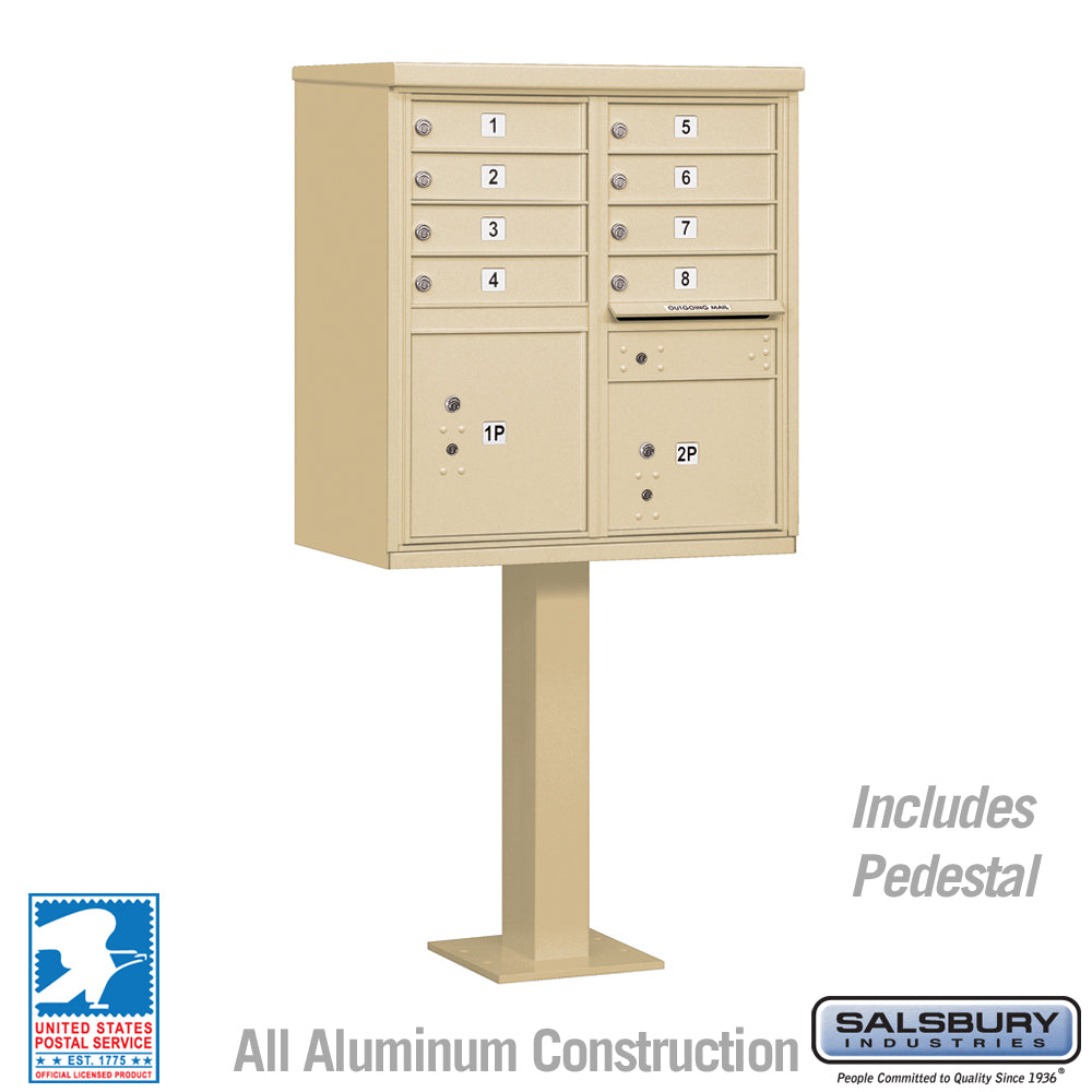 Cluster Box Unit with 8 Doors and 2 Parcel Lockers in Sandstone with USPS Access – Type I 