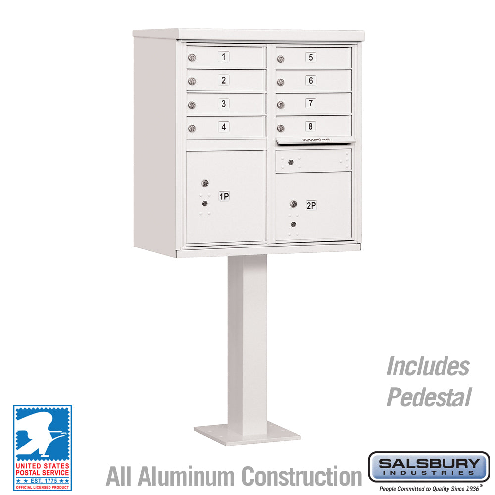 Cluster Box Unit with 8 Doors and 2 Parcel Lockers in White with USPS Access – Type I 