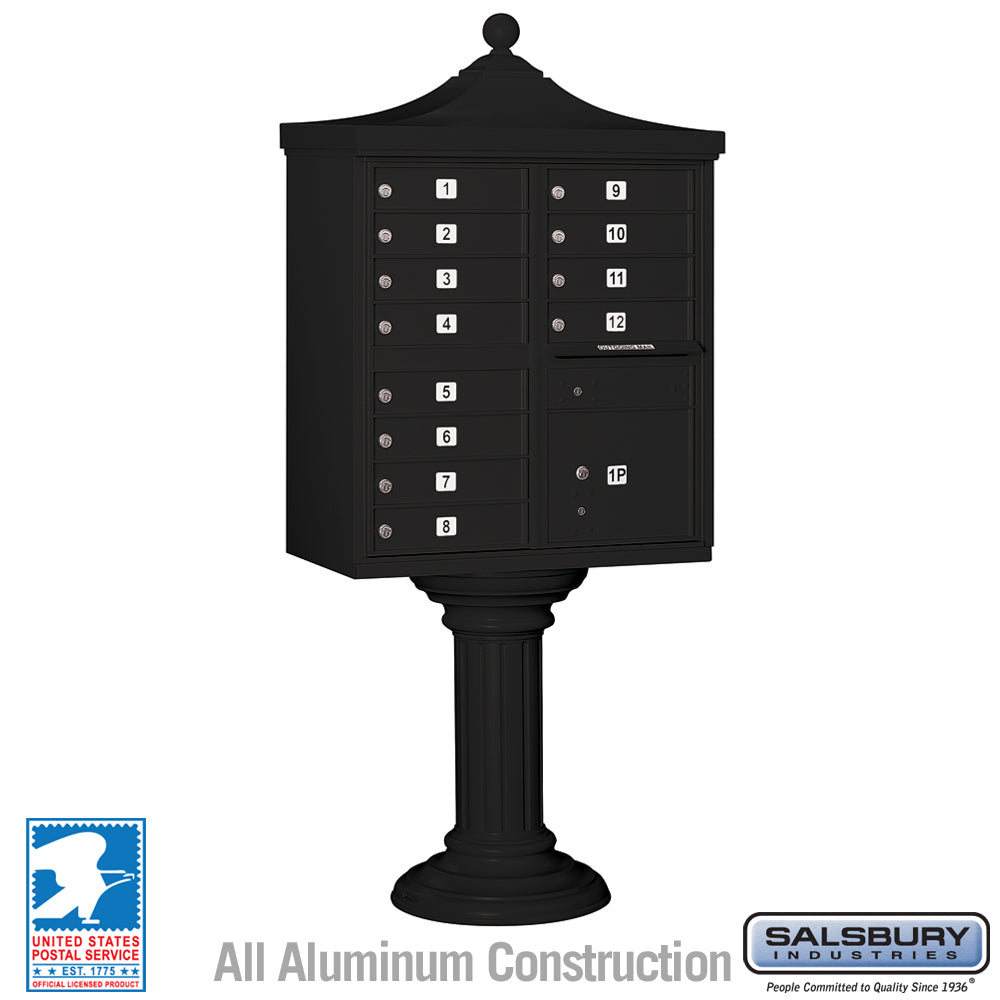 Regency Decorative Cluster Box Unit with 12 Doors and 1 Parcel Locker in Black with USPS Access – Type II 