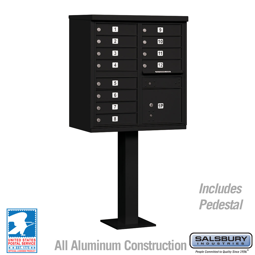 Cluster Box Unit with 12 Doors and 1 Parcel Locker in Black with USPS Access – Type II 