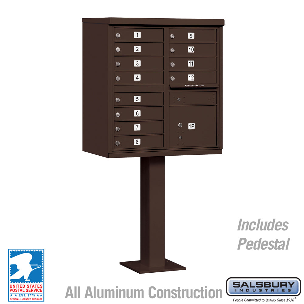 Cluster Box Unit with 12 Doors and 1 Parcel Locker in Bronze with USPS Access – Type II 