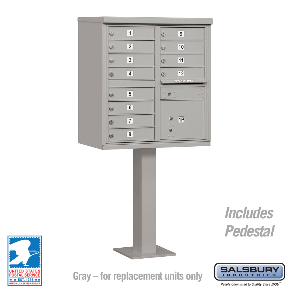 Cluster Box Unit with 12 Doors and 1 Parcel Locker in Gray with USPS Access – Type II 