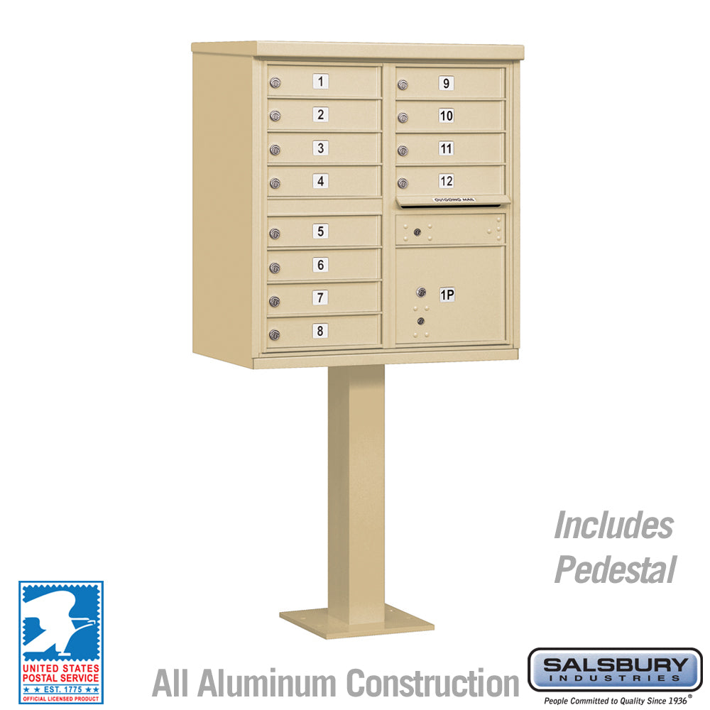 Cluster Box Unit with 12 Doors and 1 Parcel Locker in Sandstone with USPS Access – Type II 