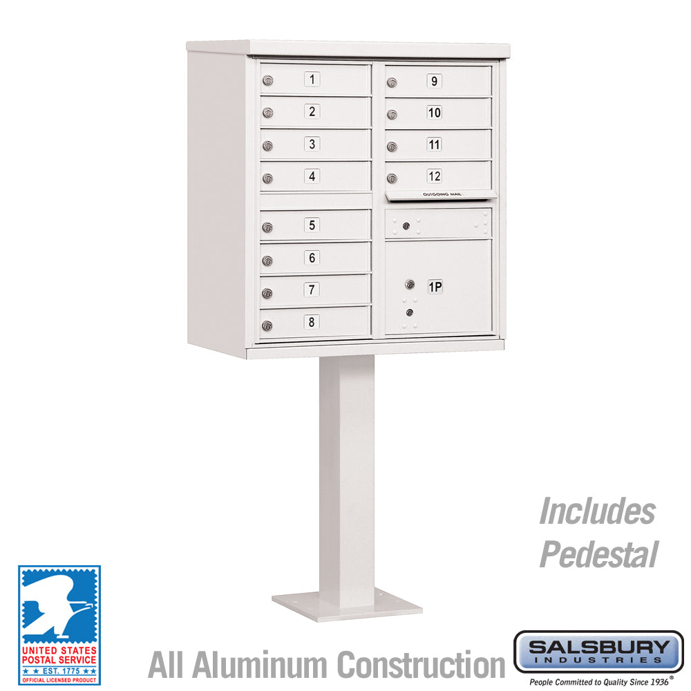 Cluster Box Unit with 12 Doors and 1 Parcel Locker in White with USPS Access – Type II 