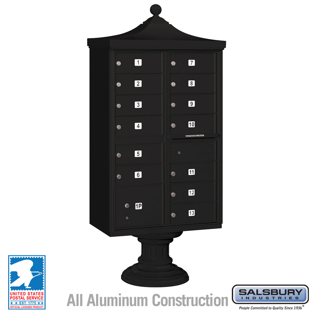 Regency Decorative Cluster Box Unit with 13 Doors and 1 Parcel Locker in Black with USPS Access – Type IV 