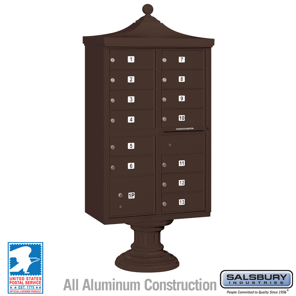 Regency Decorative Cluster Box Unit with 13 Doors and 1 Parcel Locker in Bronze with USPS Access – Type IV 