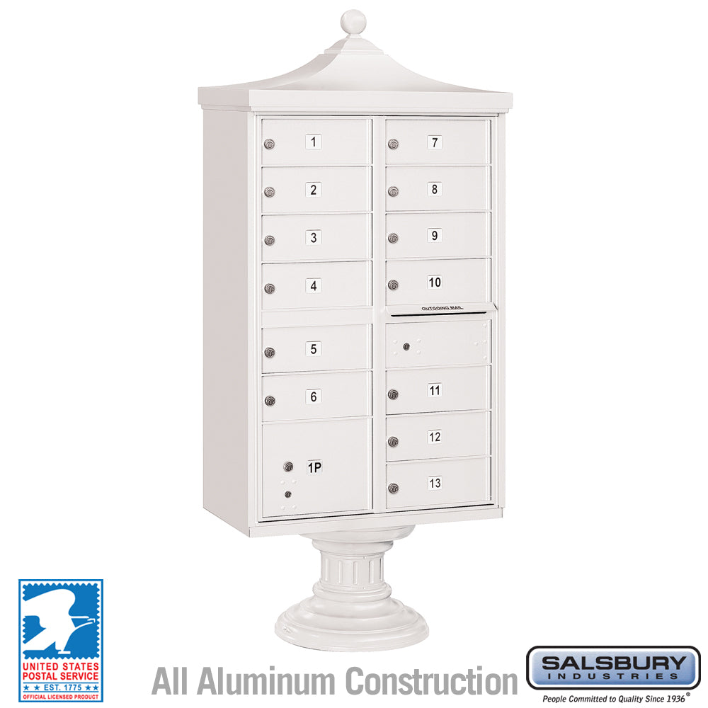 Regency Decorative Cluster Box Unit with 13 Doors and 1 Parcel Locker in White with USPS Access – Type IV 