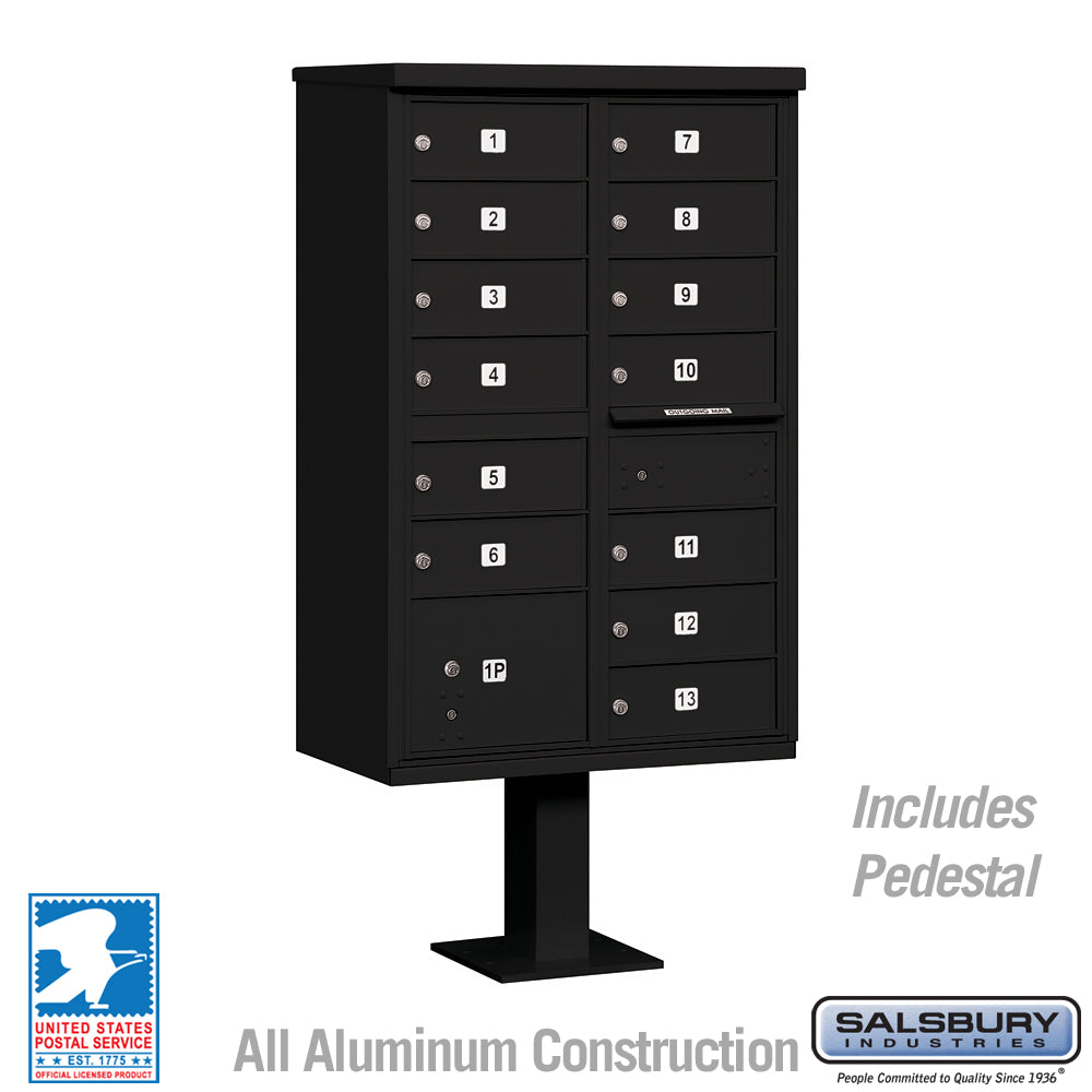 Cluster Box Unit with 13 Doors and 1 Parcel Locker in Black with USPS Access – Type IV 