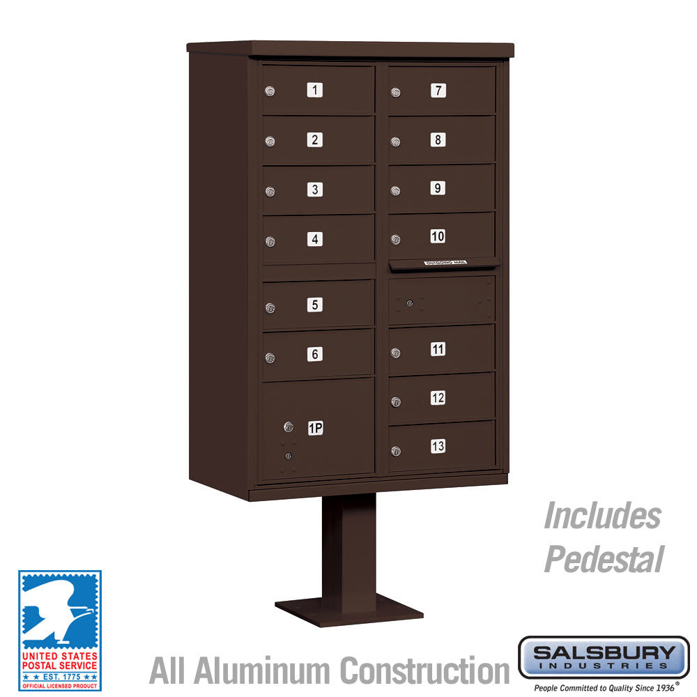 Cluster Box Unit with 13 Doors and 1 Parcel Locker in Bronze with USPS Access – Type IV 