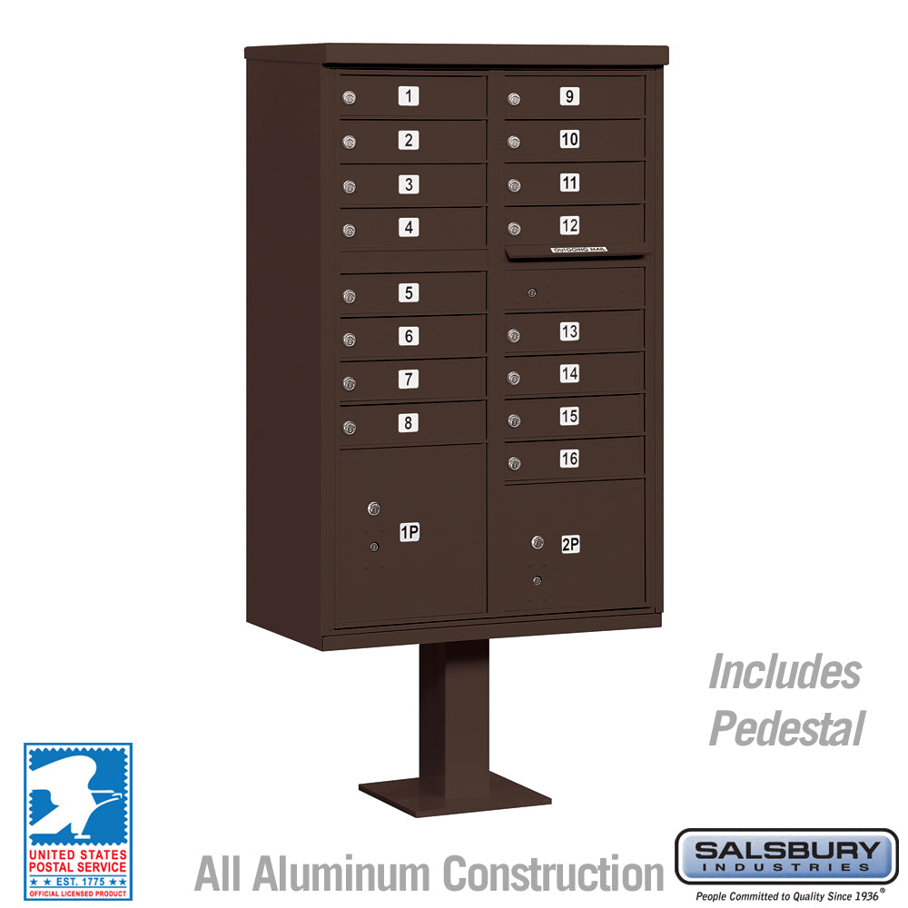 Cluster Box Unit with 16 Doors and 2 Parcel Lockers in Bronze with USPS Access – Type III 