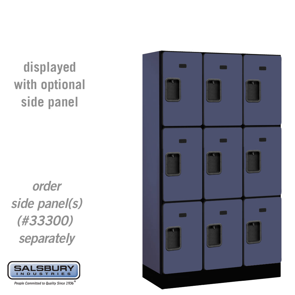 12" Wide Triple Tier Designer Wood Locker - 3 Wide - 5 Feet High - 15 Inches Deep - Blue