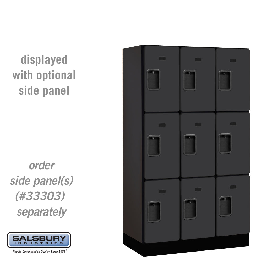 12" Wide Triple Tier Designer Wood Locker - 3 Wide - 5 Feet High - 18 Inches Deep - Black