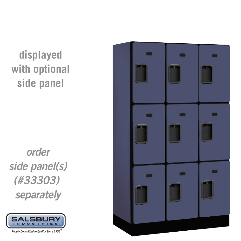 12" Wide Triple Tier Designer Wood Locker - 3 Wide - 5 Feet High - 18 Inches Deep - Blue