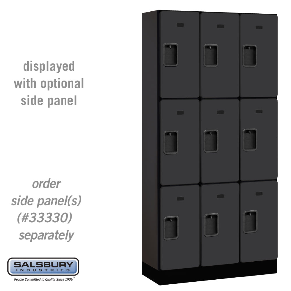 12" Wide Triple Tier Designer Wood Locker - 3 Wide - 6 Feet High - 15 Inches Deep - Black