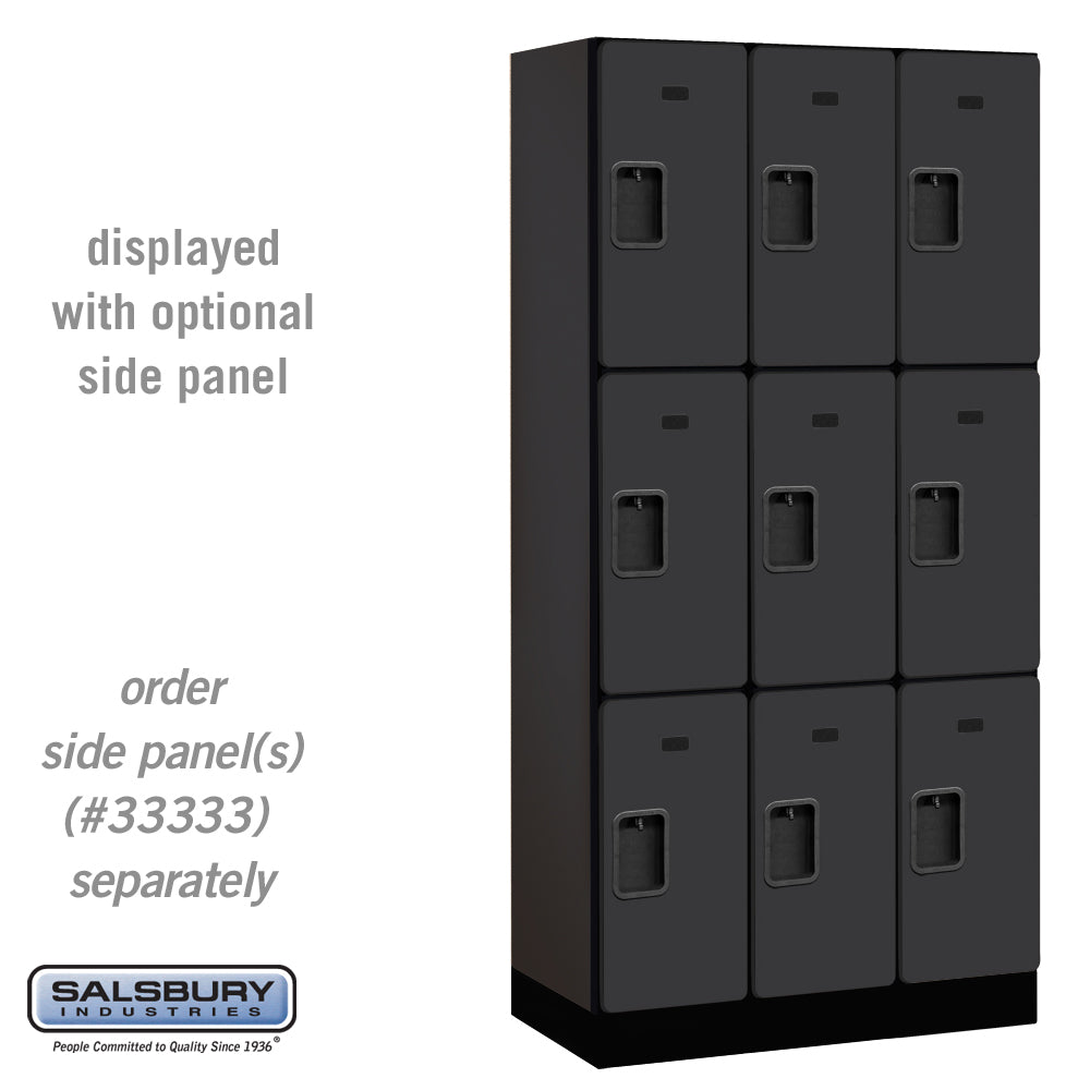 12" Wide Triple Tier Designer Wood Locker - 3 Wide - 6 Feet High - 18 Inches Deep - Black