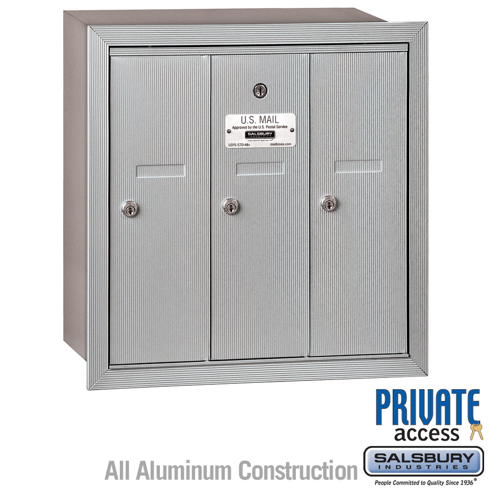 Vertical Mailbox (Includes Master Commercial Lock) - 3 Doors - Aluminum - Recessed Mounted - Private Access