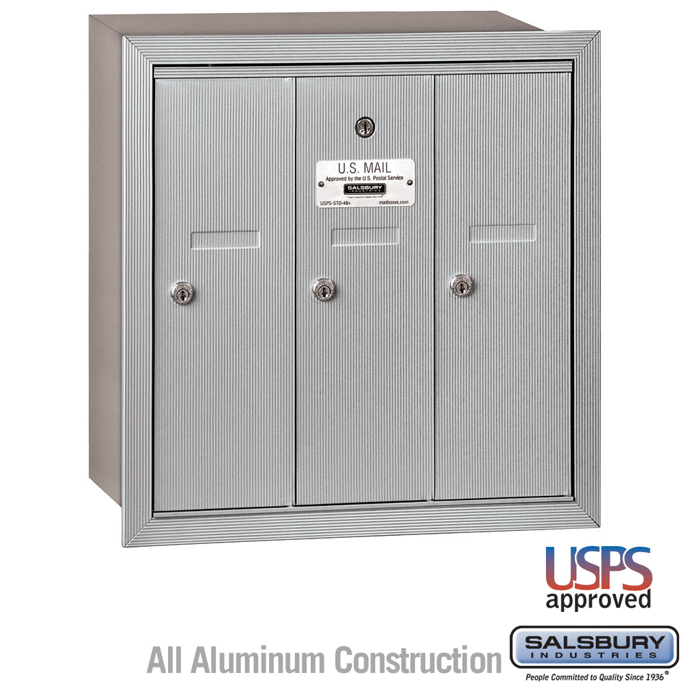 Vertical Mailbox - 3 Doors - Aluminum - Recessed Mounted - USPS Access