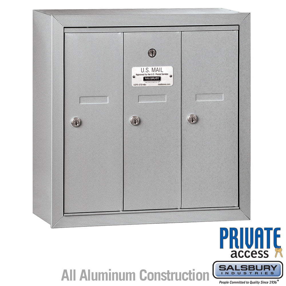 Vertical Mailbox (Includes Master Commercial Lock) - 3 Doors - Aluminum - Surface Mounted - Private Access