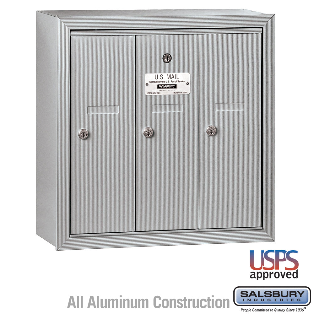 Vertical Mailbox - 3 Doors - Aluminum - Surface Mounted - USPS Access