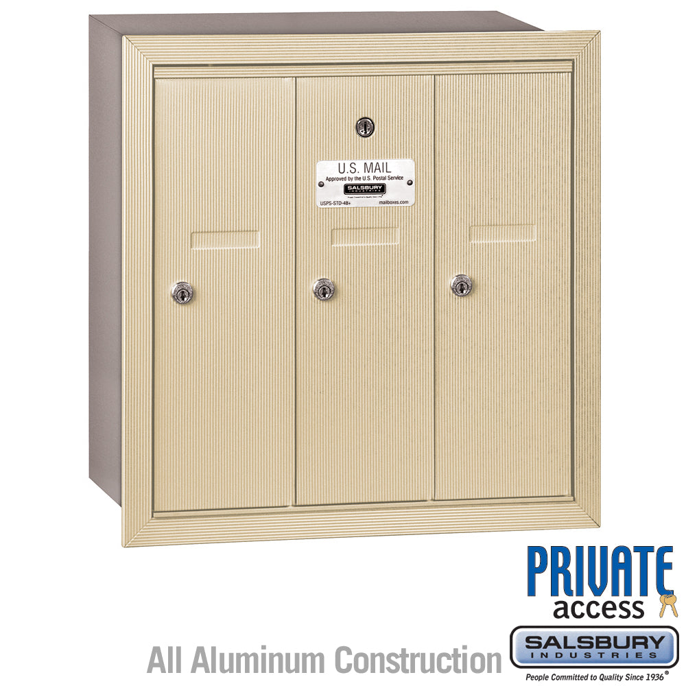 Vertical Mailbox (Includes Master Commercial Lock) - 3 Doors - Sandstone - Recessed Mounted - Private Access