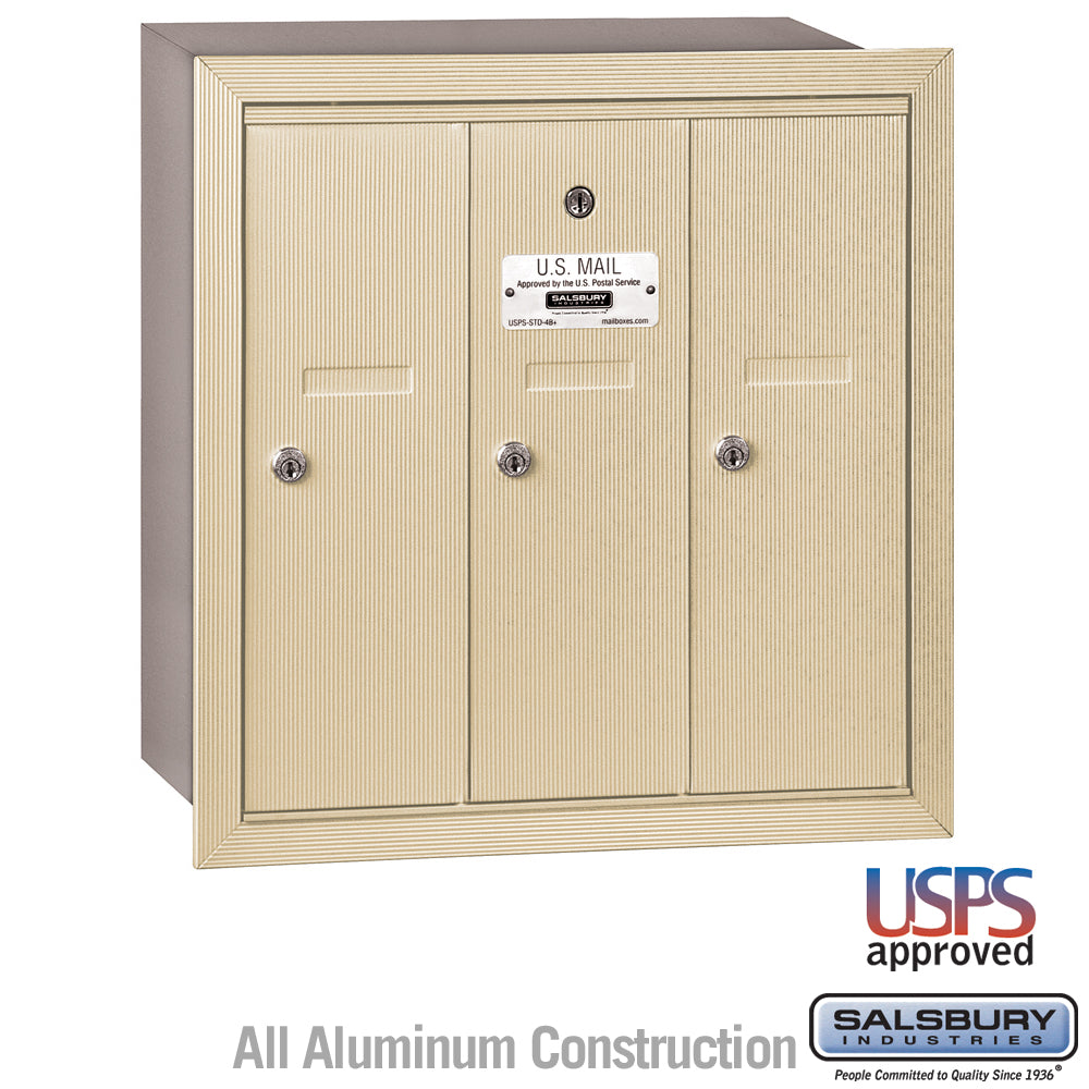 Vertical Mailbox - 3 Doors - Sandstone - Recessed Mounted - USPS Access