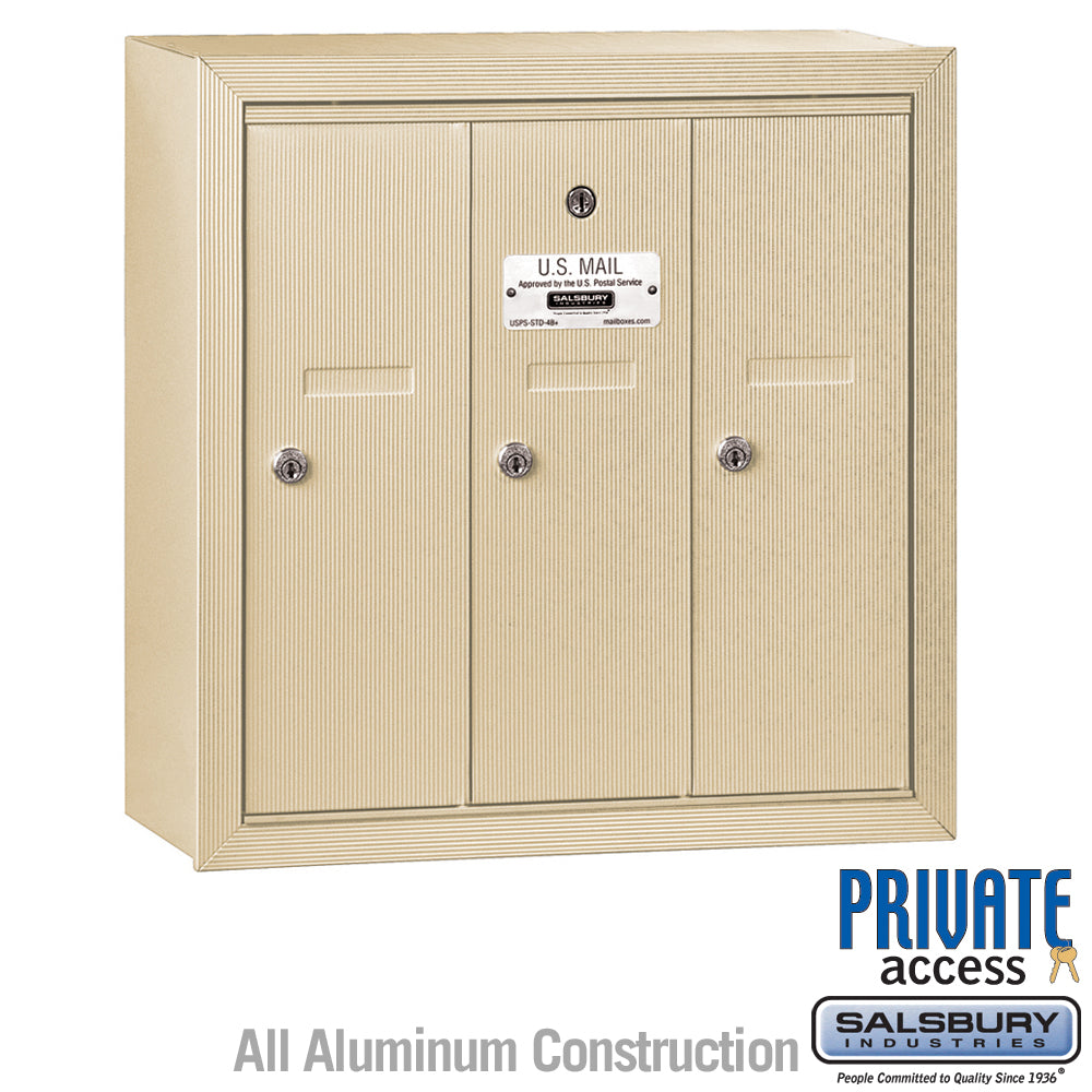 Vertical Mailbox (Includes Master Commercial Lock) - 3 Doors - Sandstone - Surface Mounted - Private Access