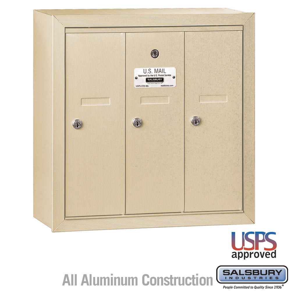 Vertical Mailbox - 3 Doors - Sandstone - Surface Mounted - USPS Access