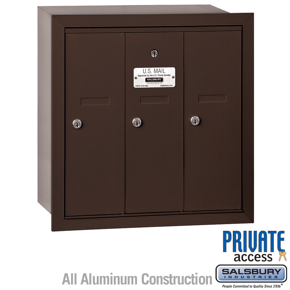 Vertical Mailbox (Includes Master Commercial Lock) - 3 Doors - Bronze - Recessed Mounted - Private Access