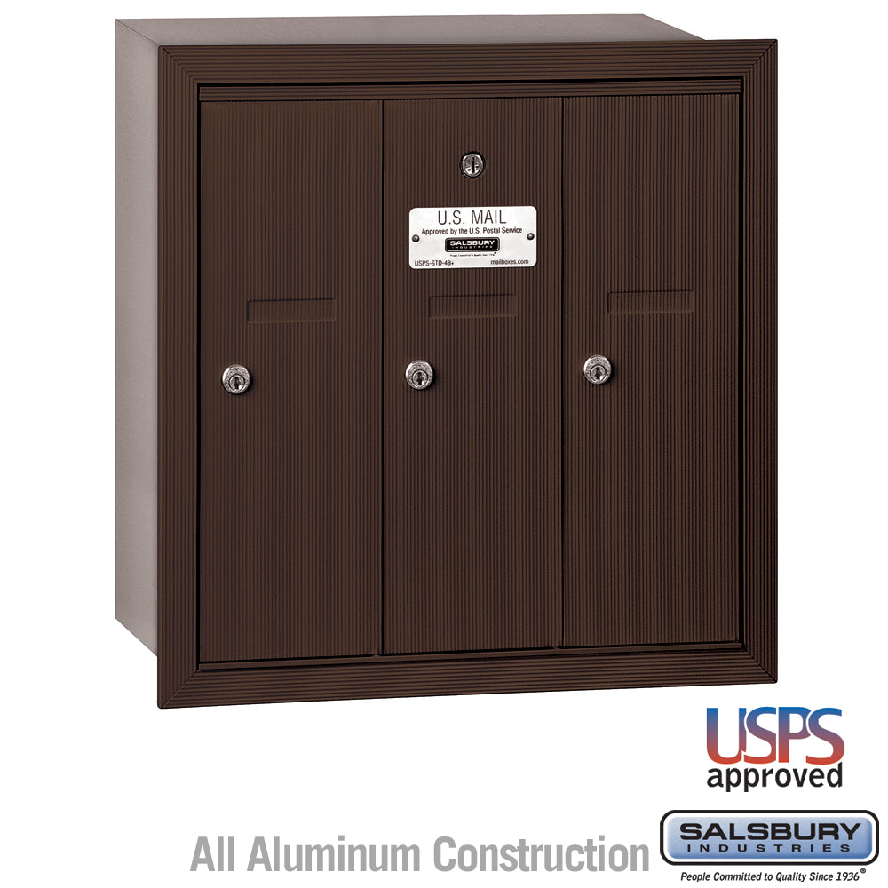 Vertical Mailbox - 3 Doors - Bronze - Recessed Mounted - USPS Access