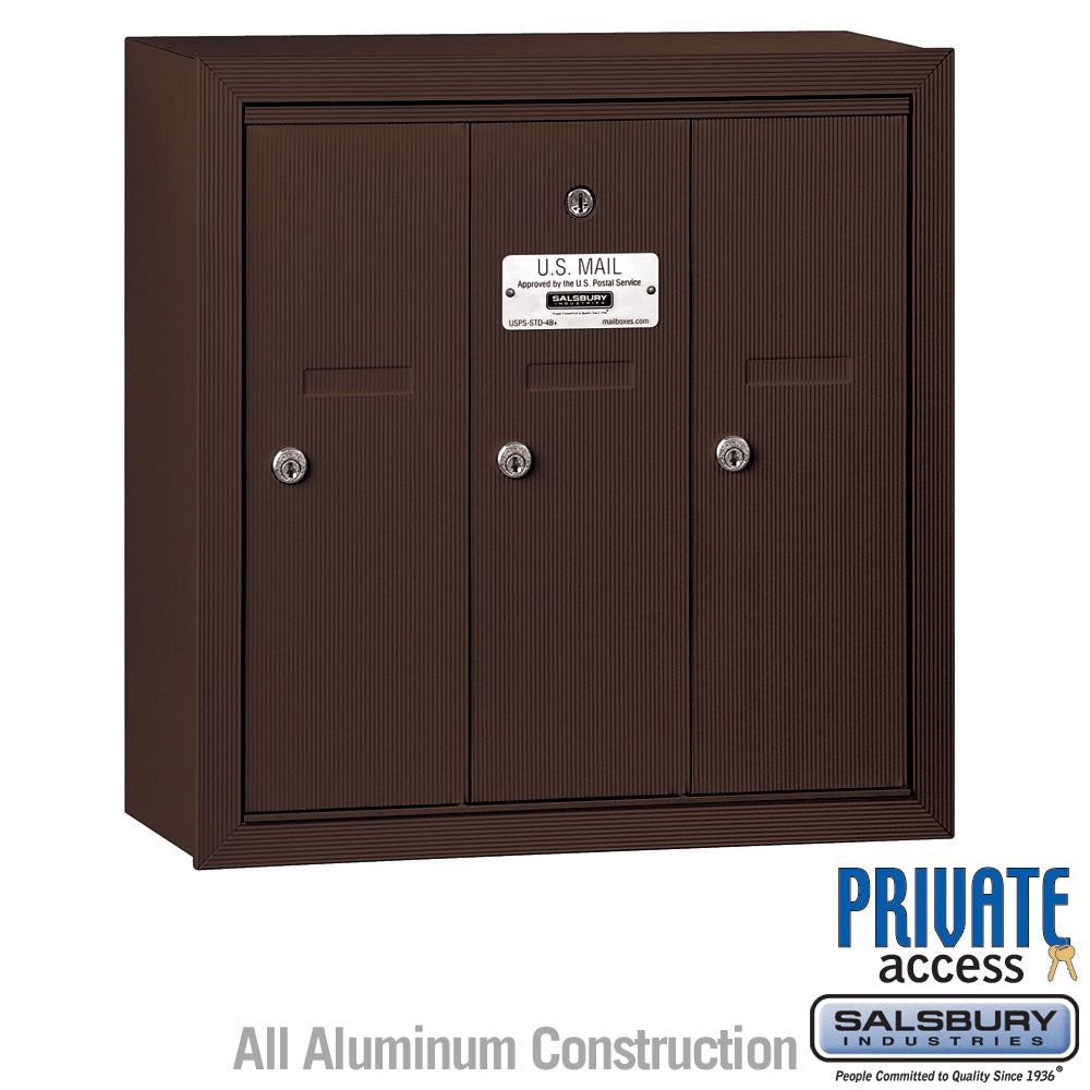 Vertical Mailbox (Includes Master Commercial Lock) - 3 Doors - Bronze - Surface Mounted - Private Access