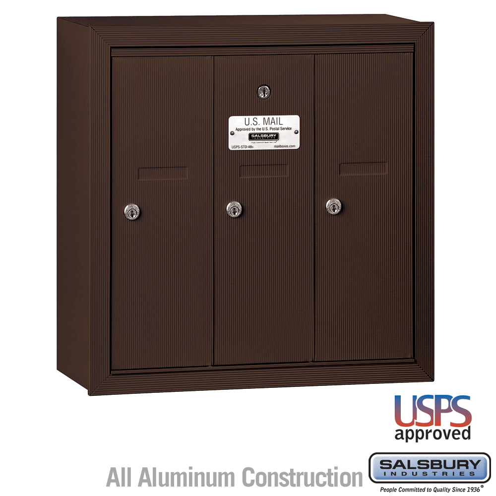 Vertical Mailbox - 3 Doors - Bronze - Surface Mounted - USPS Access