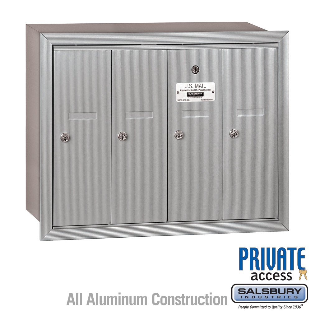 Vertical Mailbox (Includes Master Commercial Lock) - 4 Doors - Aluminum - Recessed Mounted - Private Access