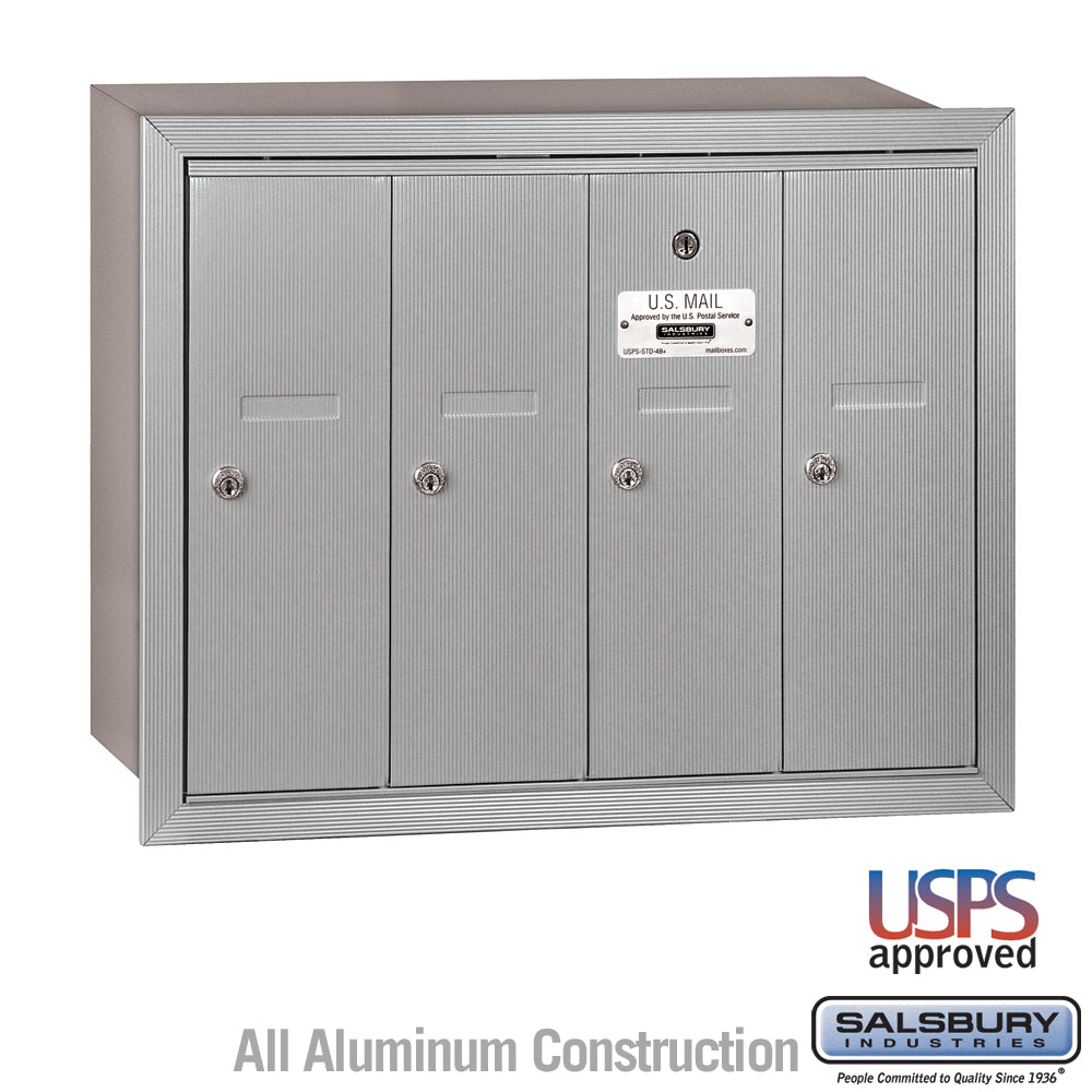 Vertical Mailbox - 4 Doors - Aluminum - Recessed Mounted - USPS Access