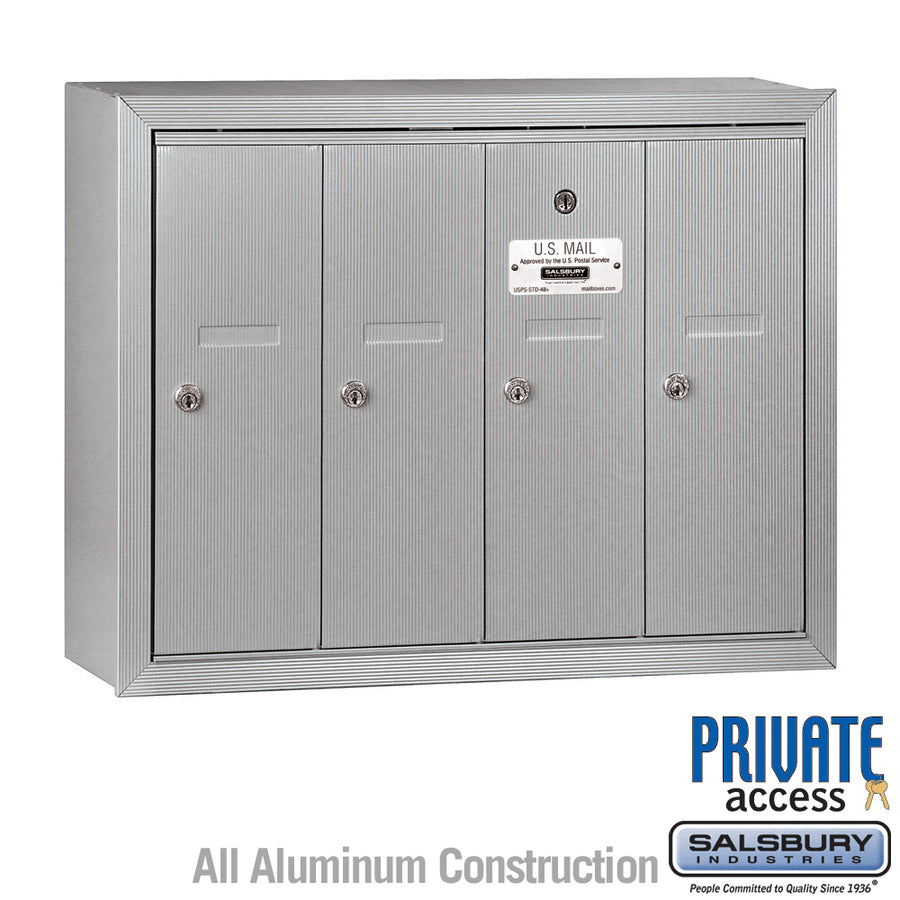 Vertical Mailbox (Includes Master Commercial Lock) - 4 Doors - Aluminum - Surface Mounted - Private Access