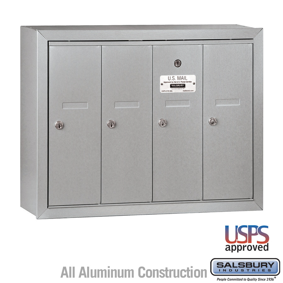 Vertical Mailbox - 4 Doors - Aluminum - Surface Mounted - USPS Access