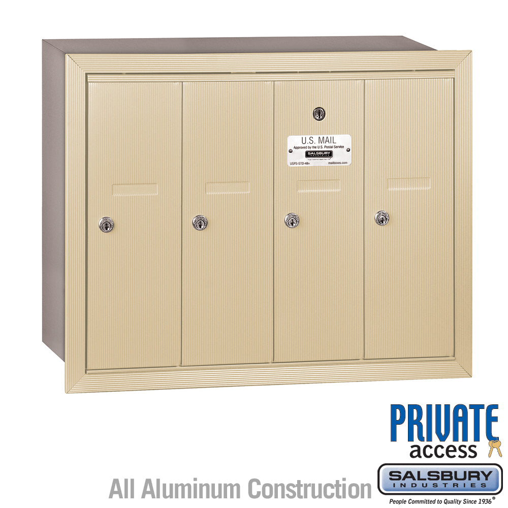 Vertical Mailbox (Includes Master Commercial Lock) - 4 Doors - Sandstone - Recessed Mounted - Private Access