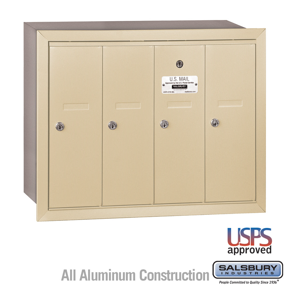 Vertical Mailbox - 4 Doors - Sandstone - Recessed Mounted - USPS Access