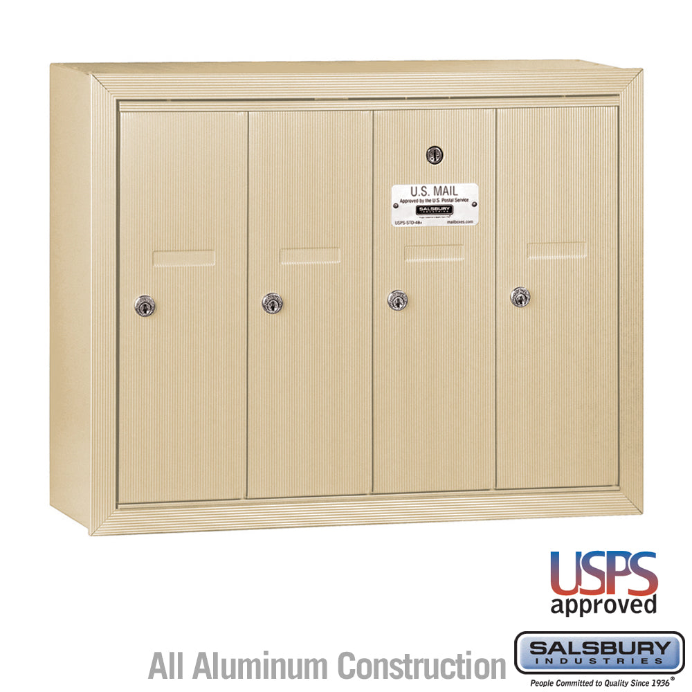 Vertical Mailbox - 4 Doors - Sandstone - Surface Mounted - USPS Access