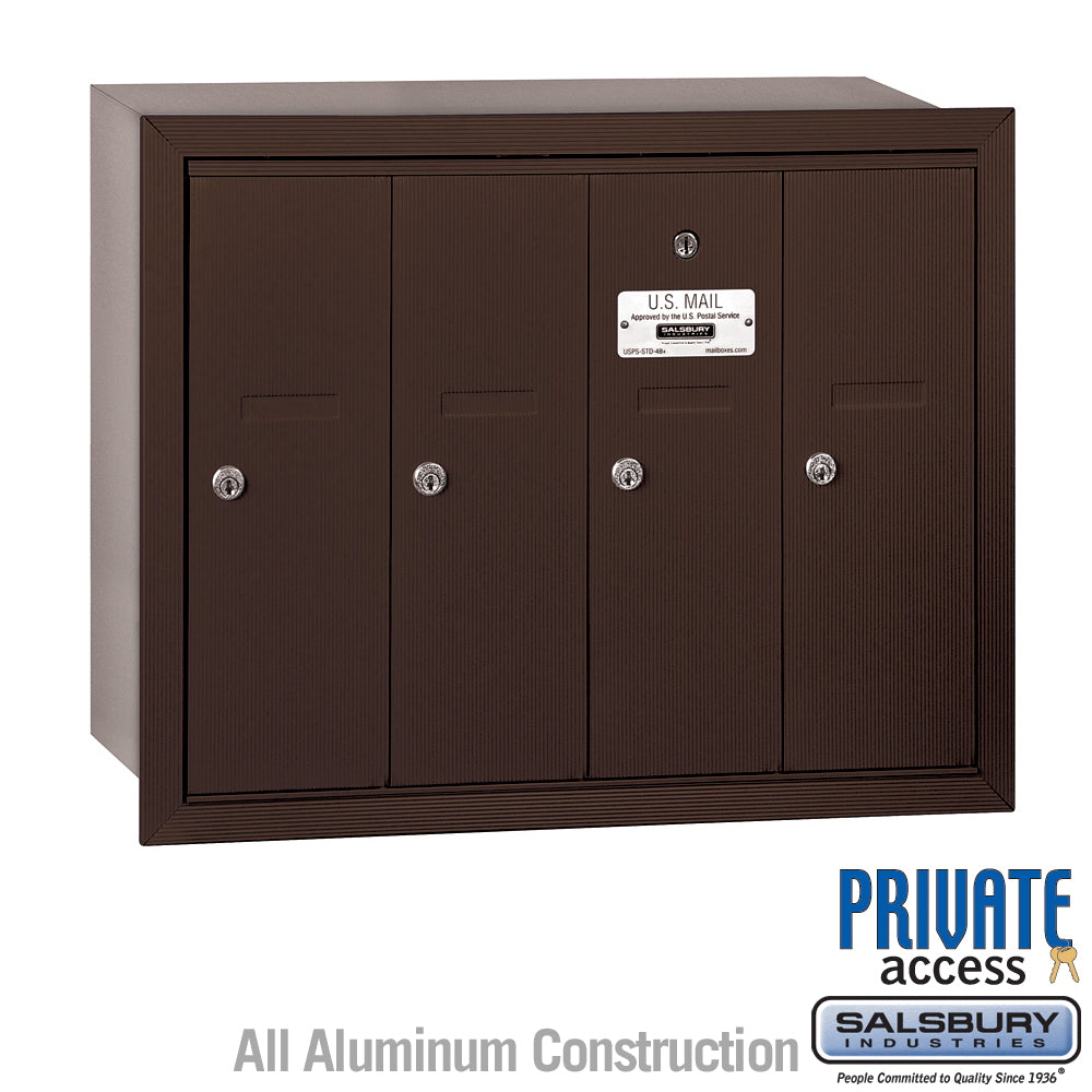 Vertical Mailbox (Includes Master Commercial Lock) - 4 Doors - Bronze - Recessed Mounted - Private Access