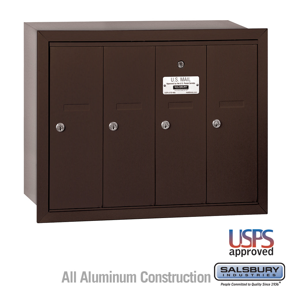 Vertical Mailbox - 4 Doors - Bronze - Recessed Mounted - USPS Access