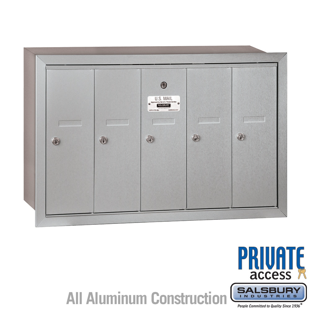 Vertical Mailbox (Includes Master Commercial Lock) - 5 Doors - Aluminum - Recessed Mounted - Private Access